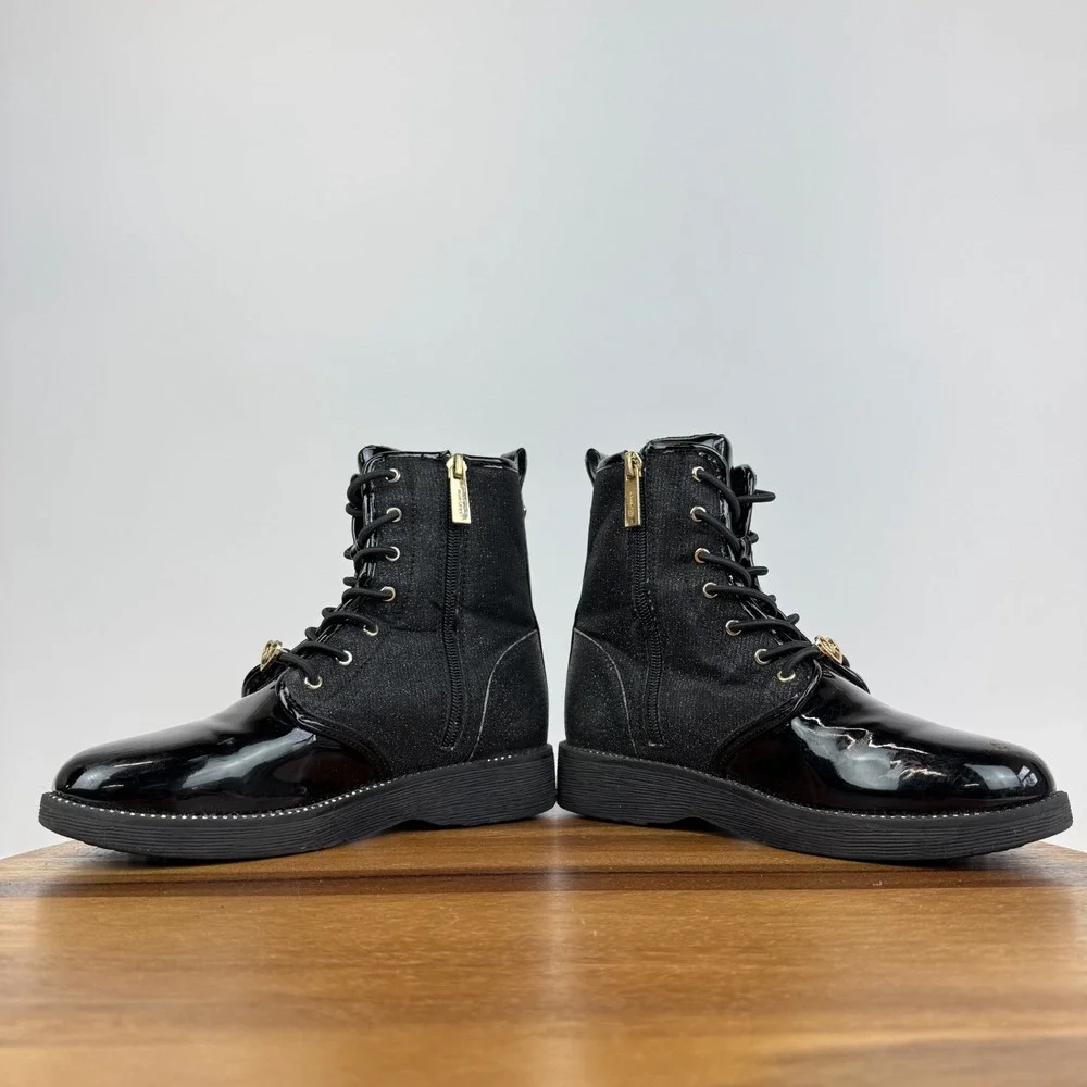 Big Kids Michael Kors‎ Haskellheart Faux Patent Leather Black Boots Size 3 Y GUC